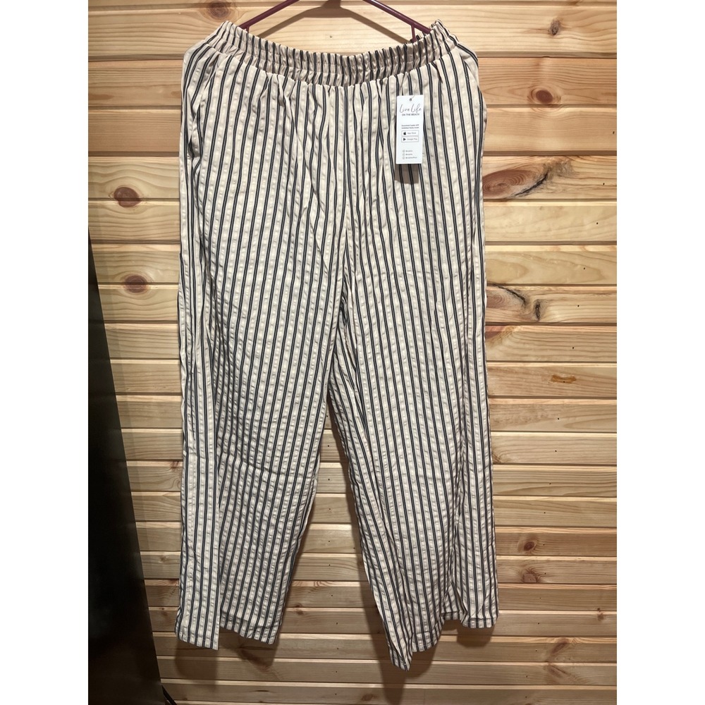CUPSHE Navy Cream Striped Wide Leg Elastic Waist Beach Pants S CAA02D5C002AC NEW